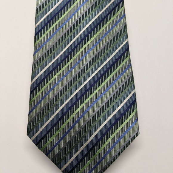 Croft and Barrow Green & Blue Striped Silk Necktie - Picture 2 of 6